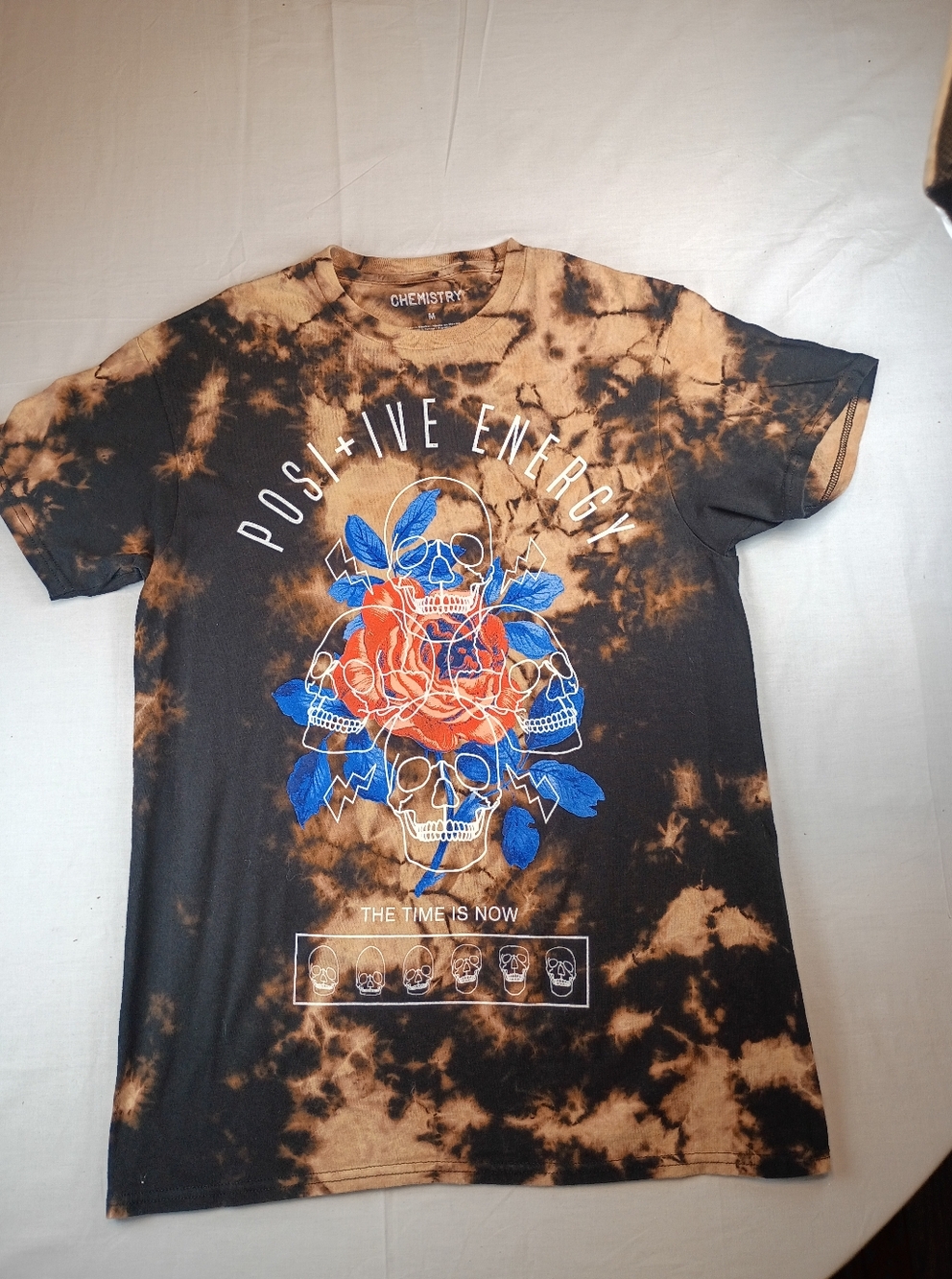 #1141 NWOT Unisex Chemistry Positive Energy Bleach Tie Dye Graphic Tee